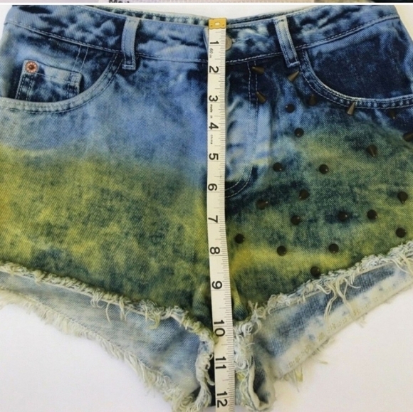 Top Shop Acid Wash Two Color Moto Shorts Spring Summer Daisy Dukes Bohemian - Picture 2 of 8